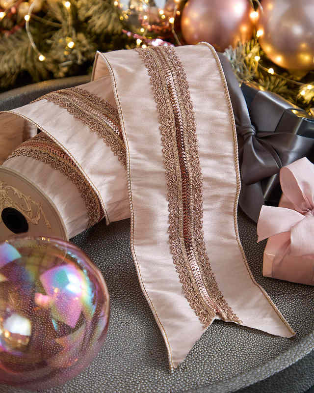 Dupion Metallic-Trim Ribbon, 4" x 5 Yards