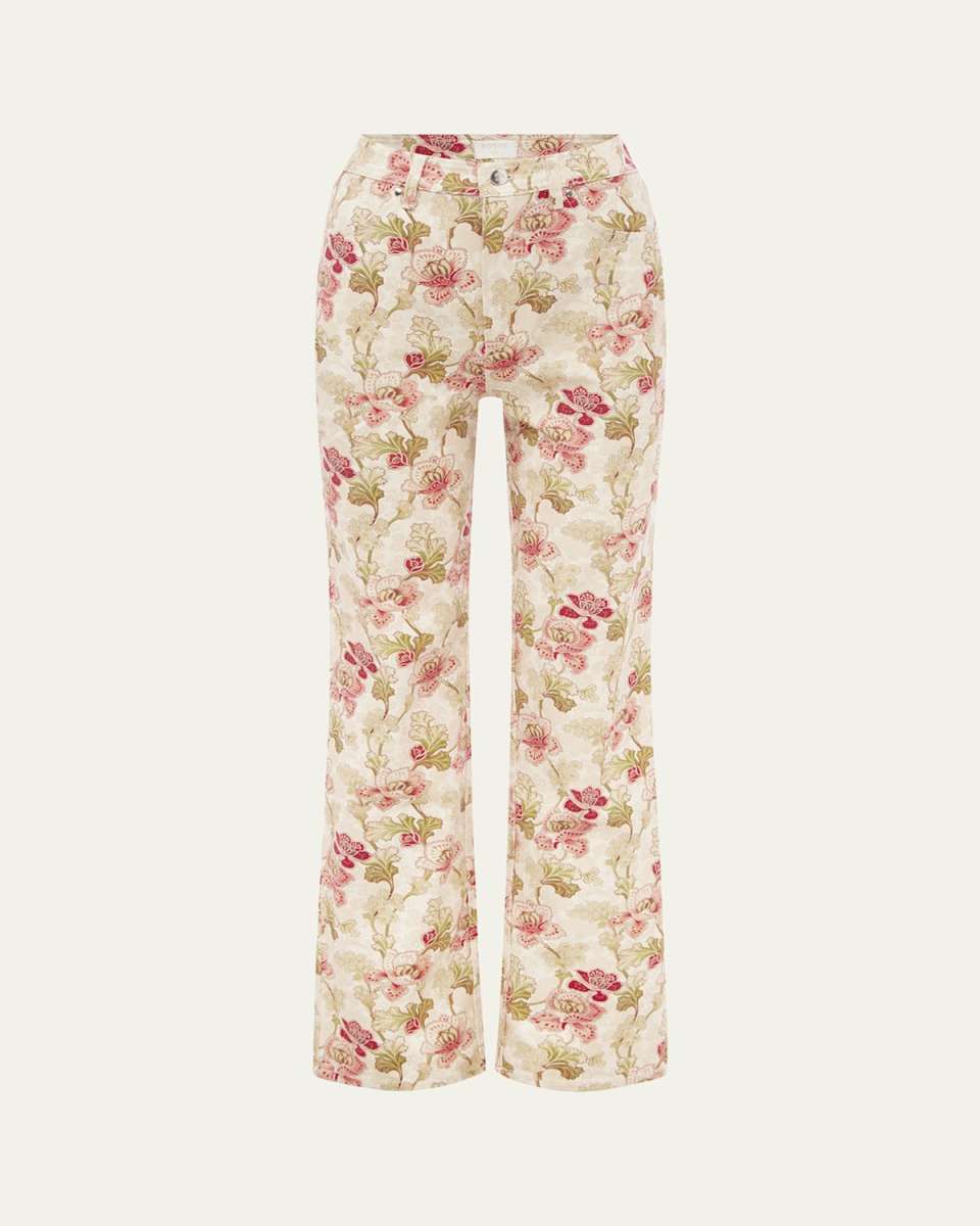 Celine Floral-Print Straight-Leg Denim Jeans