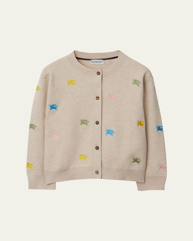 Girl's Cordelia EKD Embroidered Cashmere-Blend Cardigan, Size 3-14