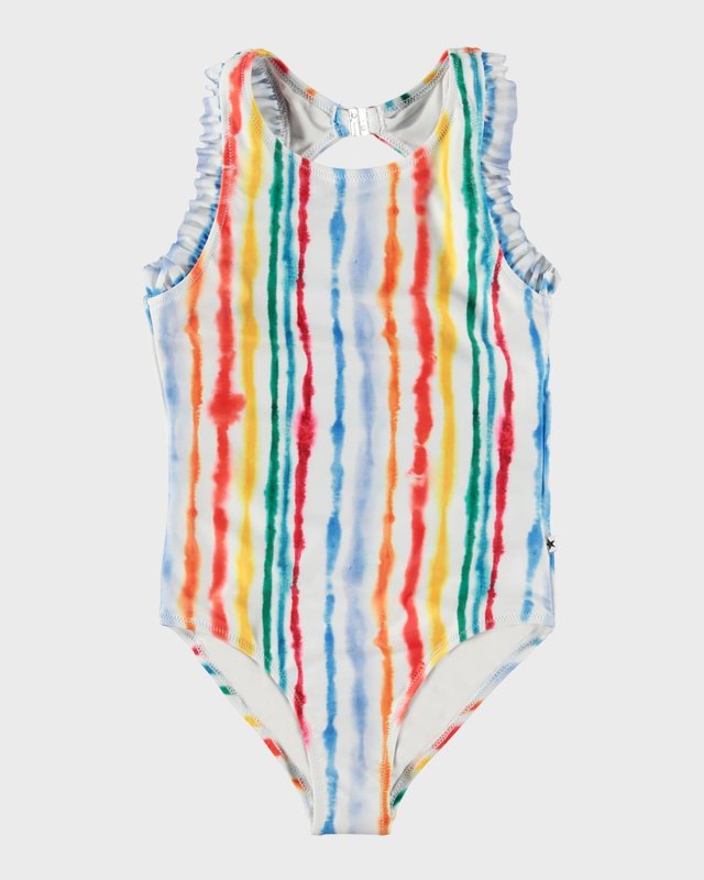 Girl's Noona Multicolor Striped One Piece Swimsuit, Size 8-14