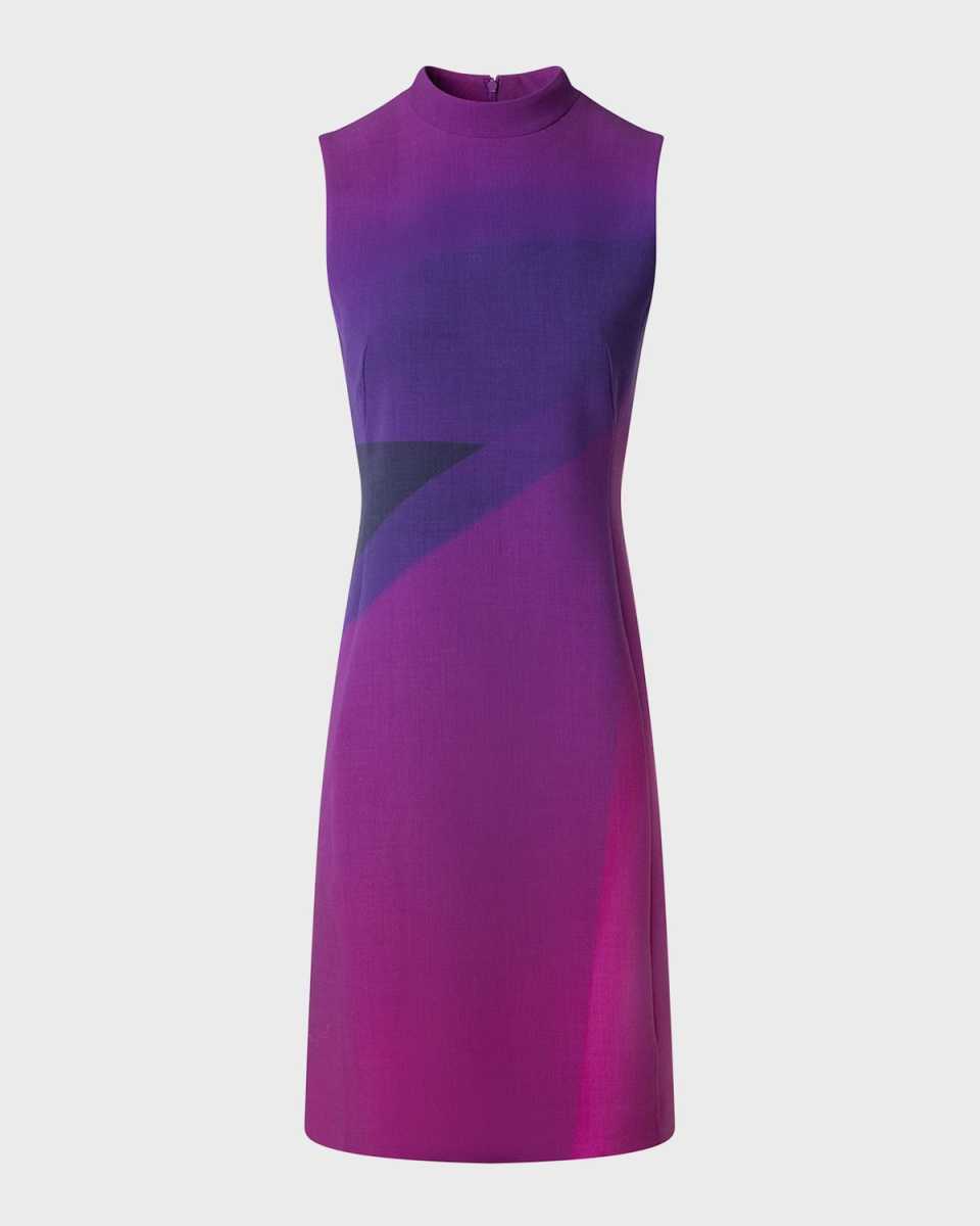 Wool Crepe Magenta Print Sheath Dress