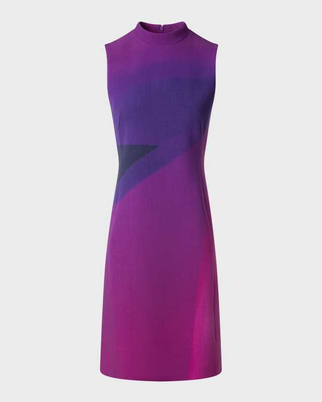 Wool Crepe Magenta Print Sheath Dress
