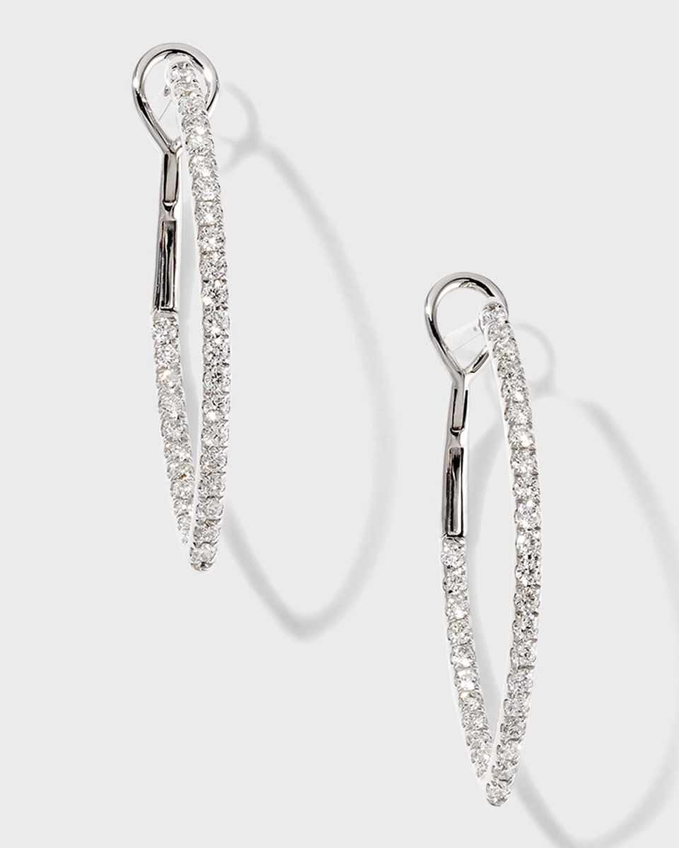18k White Gold Diamond Marquise Hoop Earrings
