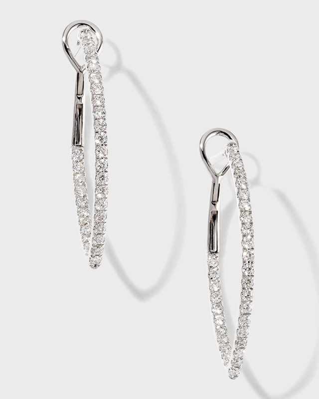 18k White Gold Diamond Marquise Hoop Earrings