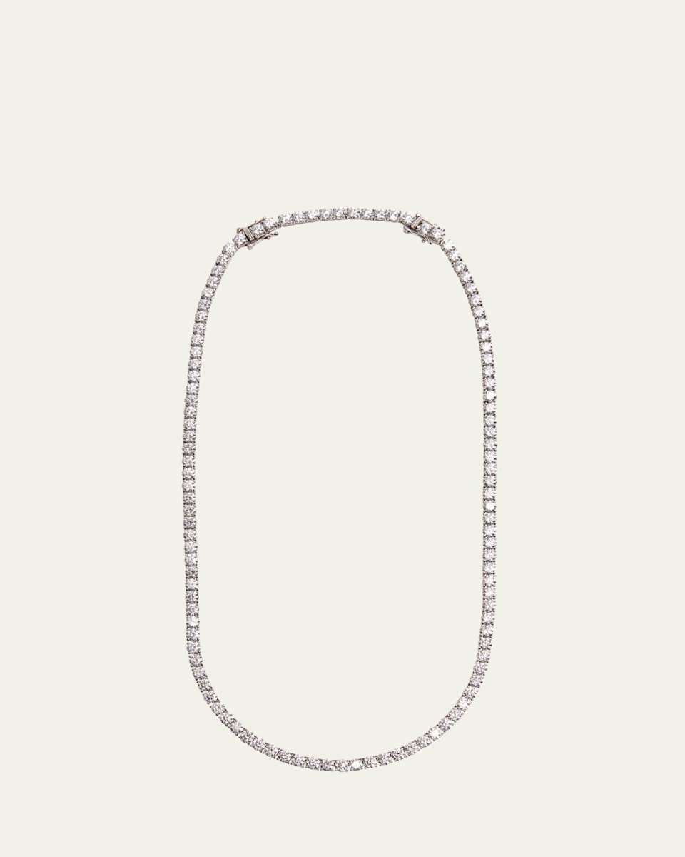 14K White Gold Large Round Lab Diamond Tennis Necklace, 16-18"L, 25tcw