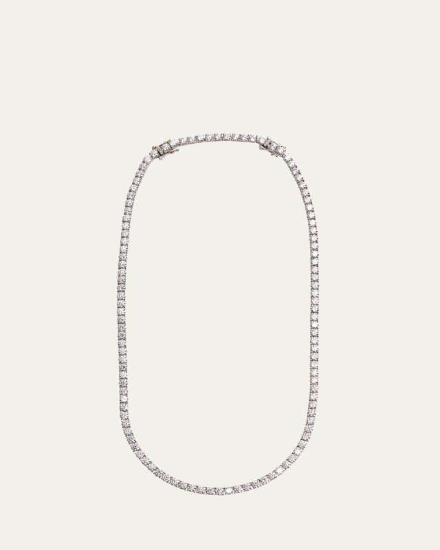 14K White Gold Large Round Lab Diamond Tennis Necklace, 16-18"L, 25tcw