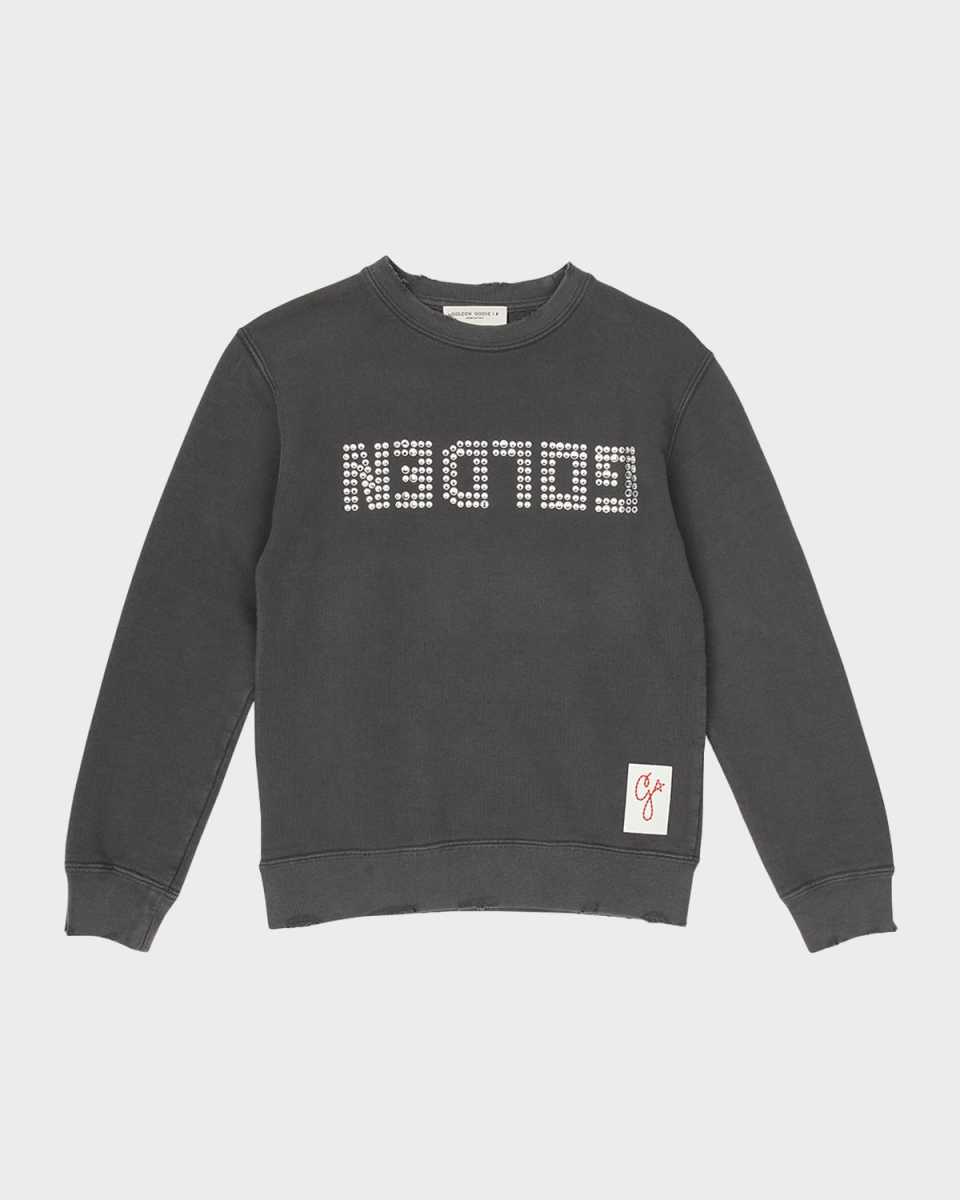Girl's Golden Embellished Logo-Print Sweatshirt, Size