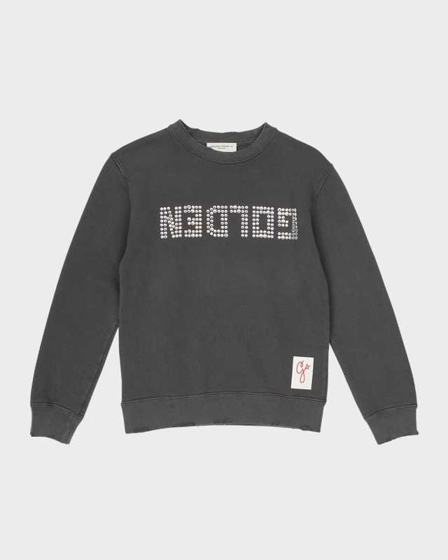 Girl's Golden Embellished Logo-Print Sweatshirt, Size