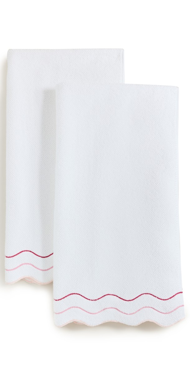 Kassatex Shopbop x Kassatex Scalloped Bath Towel Set of 2 White/Pink