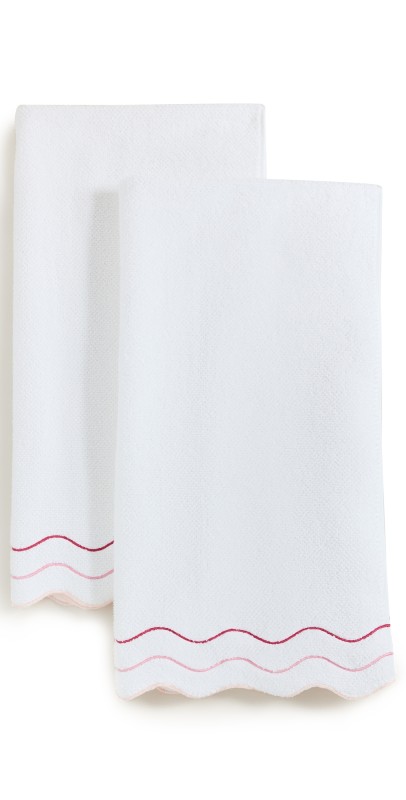 Kassatex Shopbop x Kassatex Scalloped Bath Towel Set of 2 White/Pink
