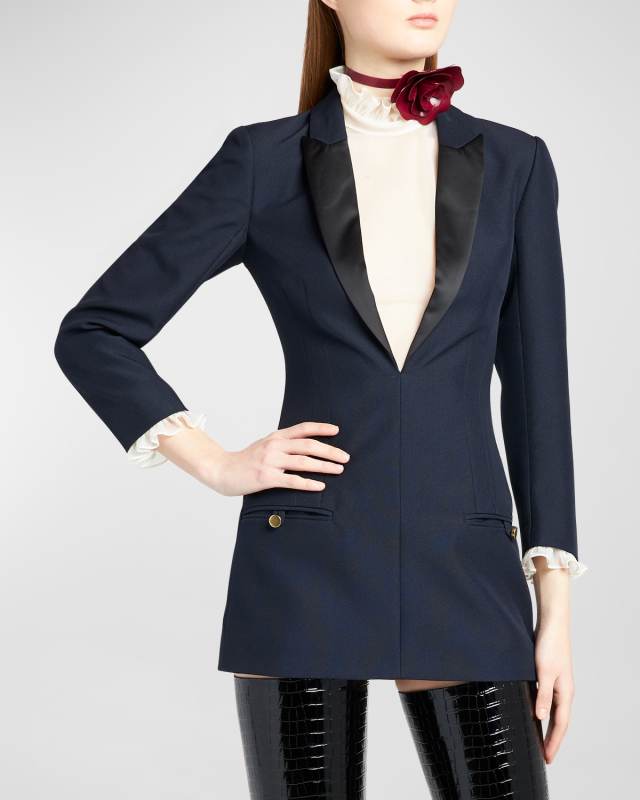 Satin Lapel Single-Breasted Blazer Mini Dress