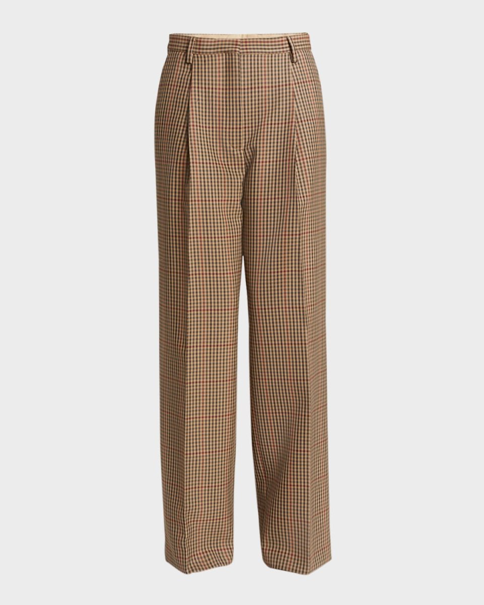 Porter Wool Check Pleated Wide-Leg Pants