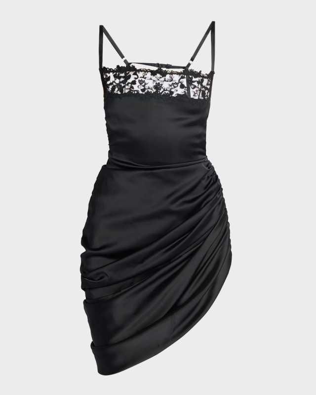 Draped Mini Dress with Lace Detail
