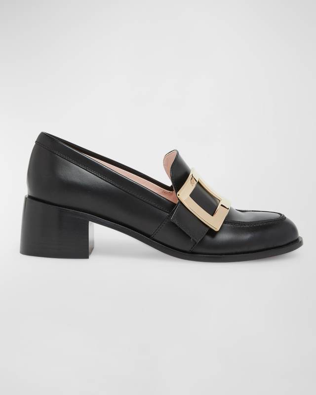 Viv Rangers Leather Buckle Heeled Loafers