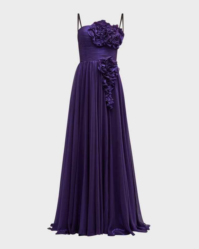 Strapless Flower-Embellished Gown