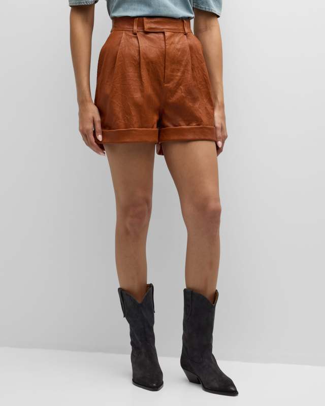 Pleated Leather Shorts