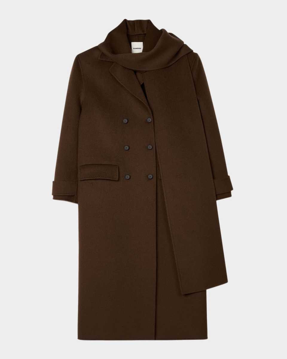 Uma Double-Face Wool Coat with Built-In Scarf