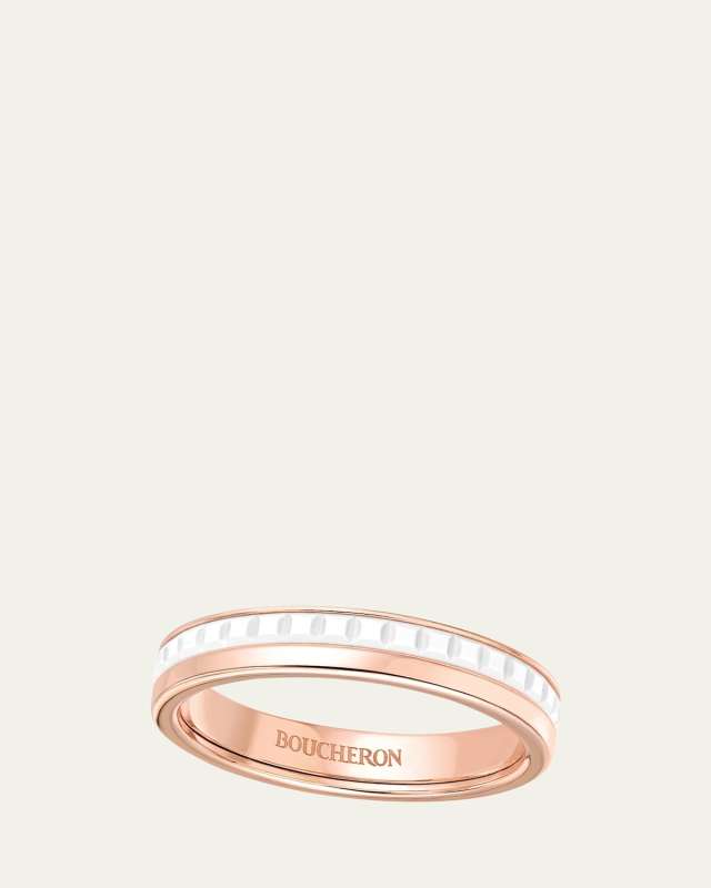 Quatre Wedding Band in Pink Gold with White Ceramic