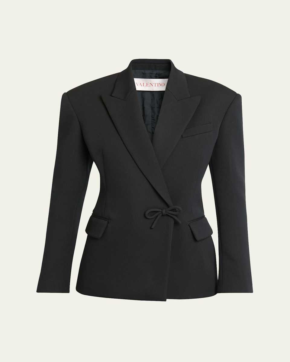 Side Bow Double-Breasted Wool Blazer