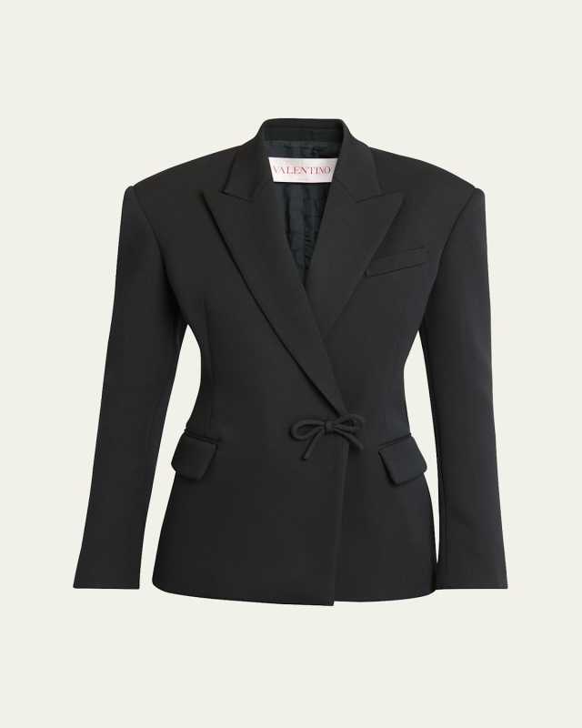Side Bow Double-Breasted Wool Blazer