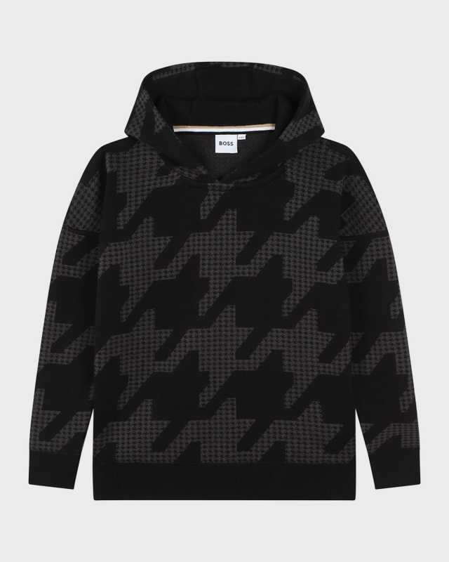 Boy's Houndstooth-Print Hoodie, Size 4-5
