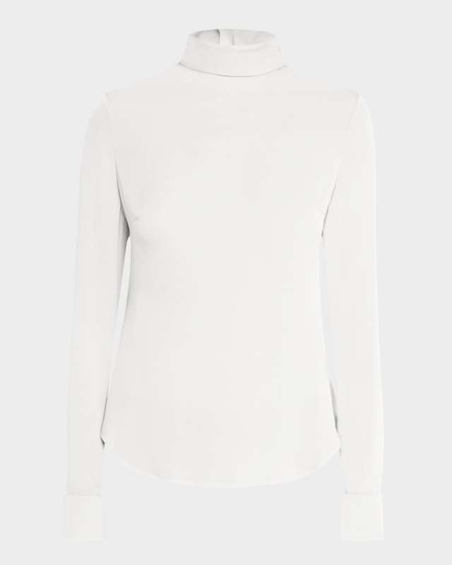 Mock-Neck Long-Sleeve Silk Blouse