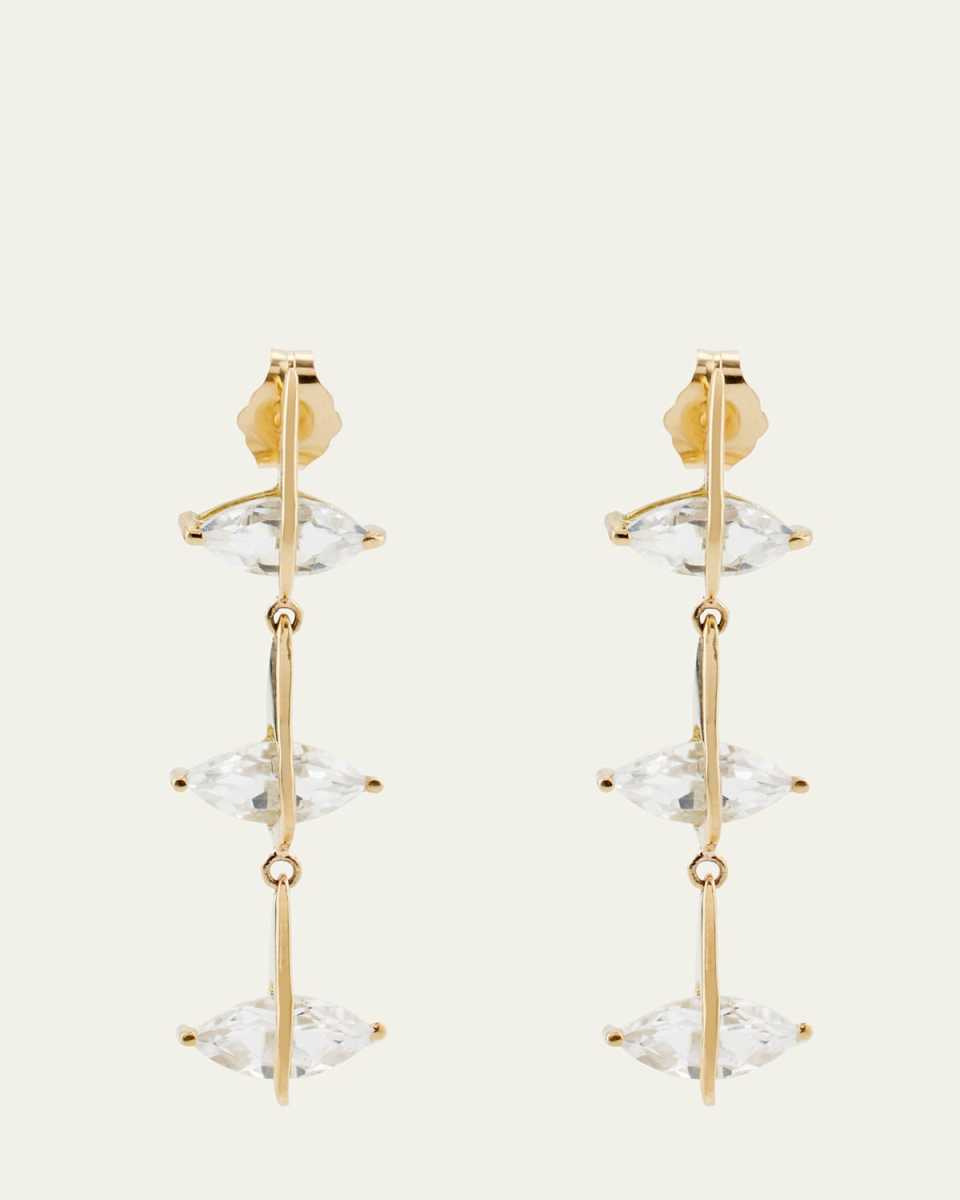 18K Yellow Gold Pierced Pear Marquise White Topaz Triple Drop Earrings