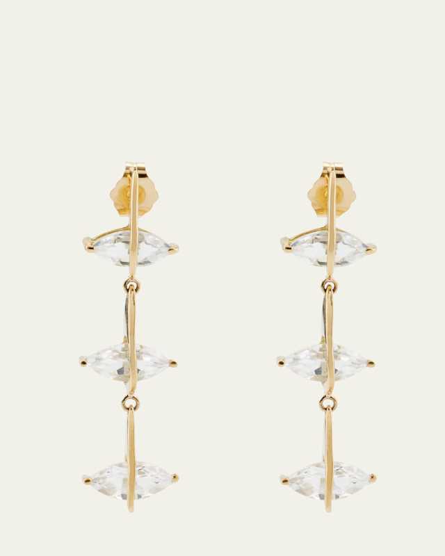 18K Yellow Gold Pierced Pear Marquise White Topaz Triple Drop Earrings