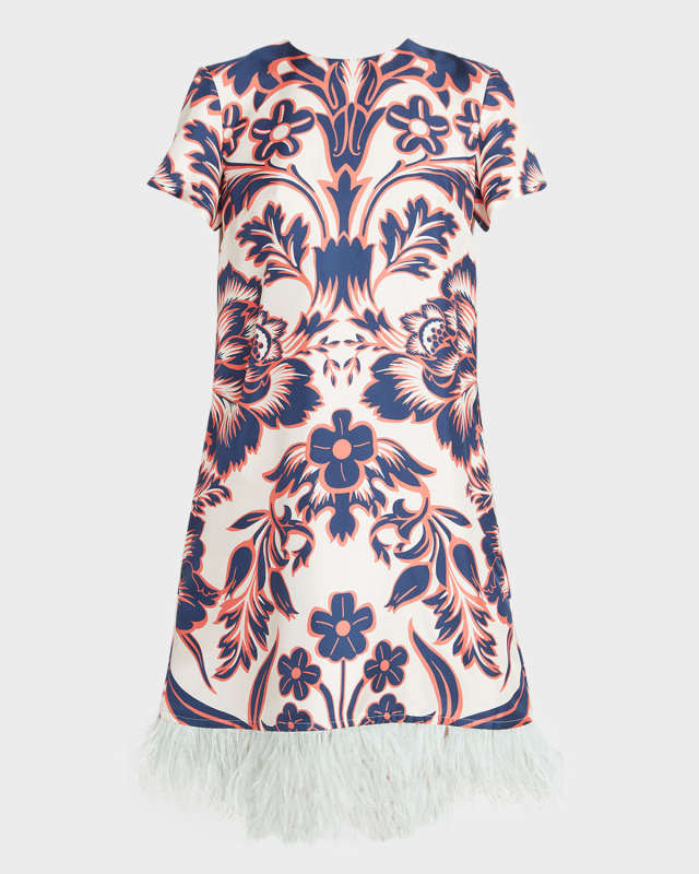 Patterned Mini Swing Dress with Feather Tri