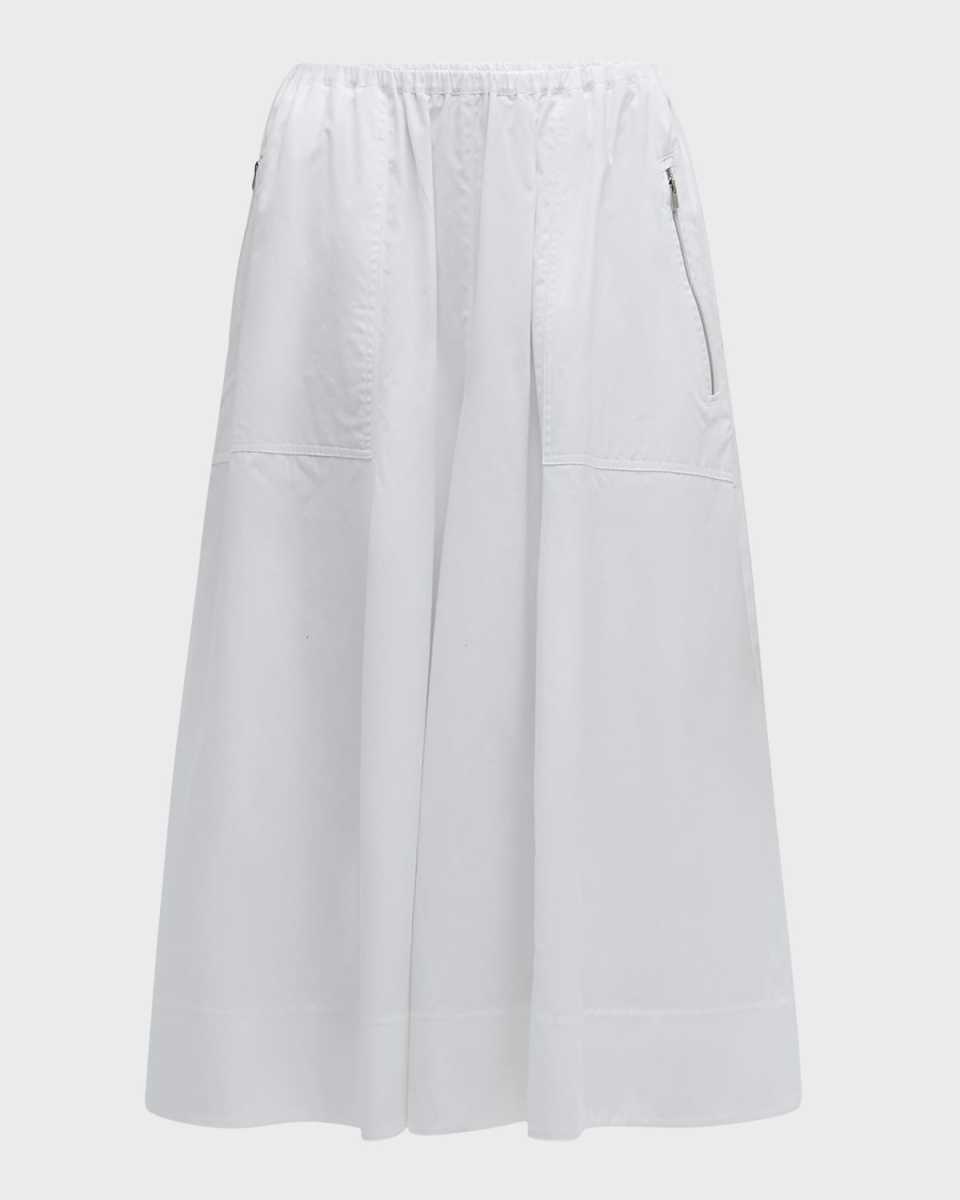 Gathered Utility Zip-Pocket Cotton Midi Skirt