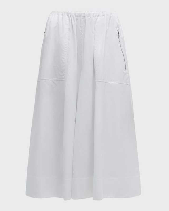 Gathered Utility Zip-Pocket Cotton Midi Skirt
