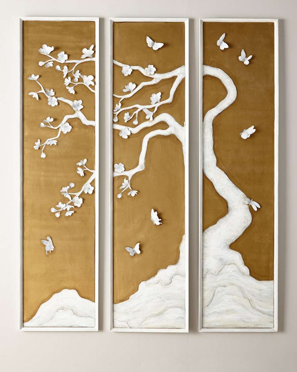 3-Panel Tree with Butterflies