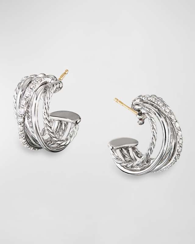 DY Crossover Huggie Hoop Earrings w/ Diamonds