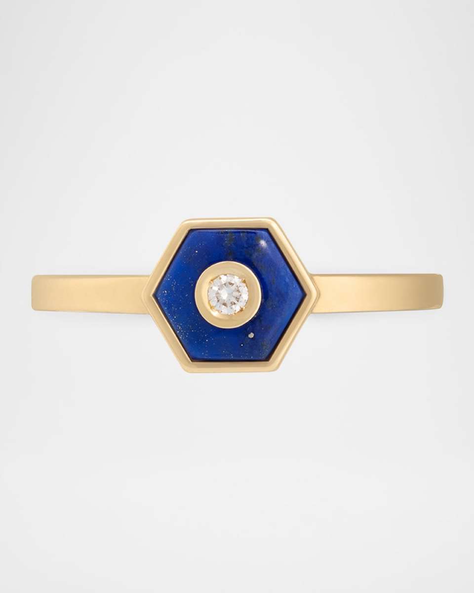 Baia Sommersa 18K Yellow Gold Ring with White Diamond and Lapis