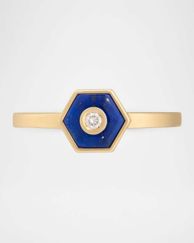 Baia Sommersa 18K Yellow Gold Ring with White Diamond and Lapis