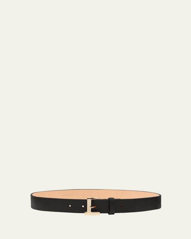 Gold L Beam Buckle Leather Belt