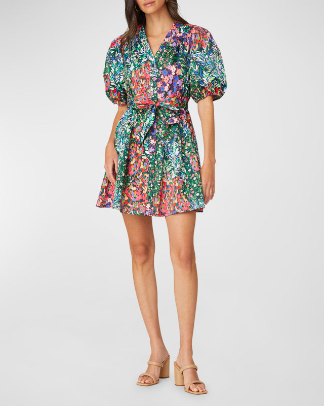 Miyah Floral-Print Puff-Sleeve Mini Dress