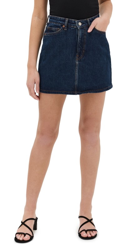 Reformation Lydia High Rise Denim Mini Skirt Huron