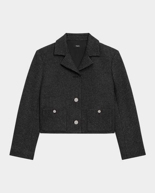 Boxy Cropped Check Flannel Jacket