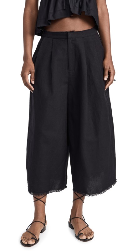 Sea Lara Linen Cropped Pants Black