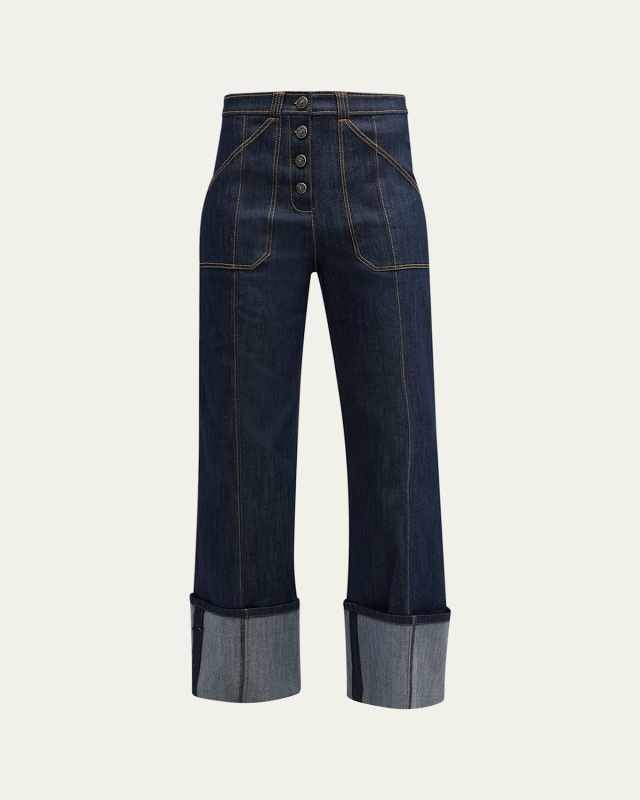 Benji Cuffed Ankle Topstitched Denim Pants