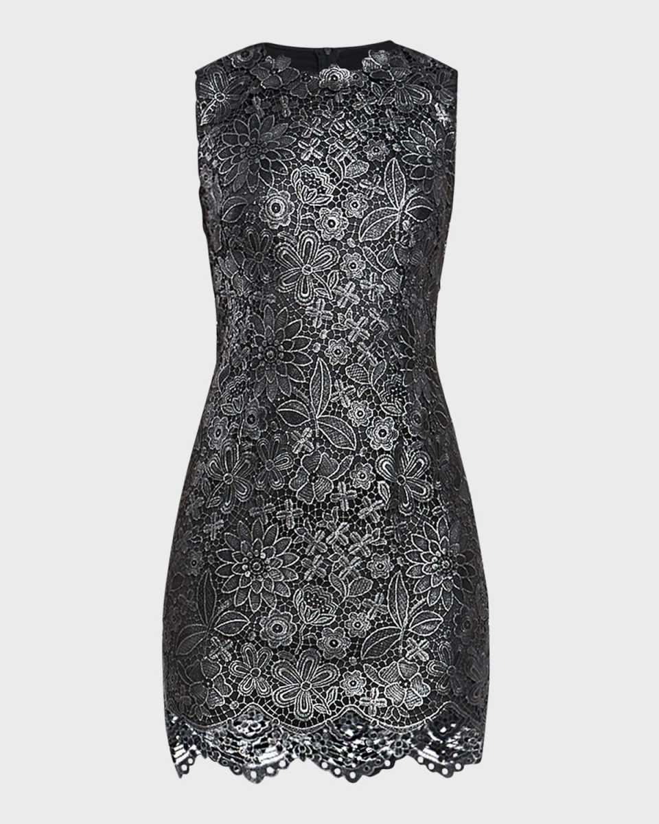 Sleeveless Metallic Lace Mini Dress