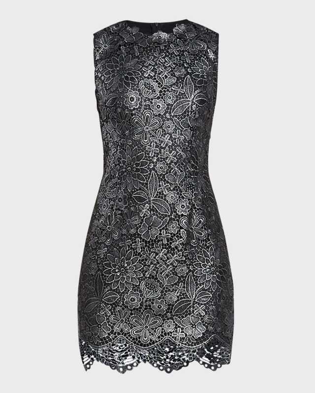 Sleeveless Metallic Lace Mini Dress