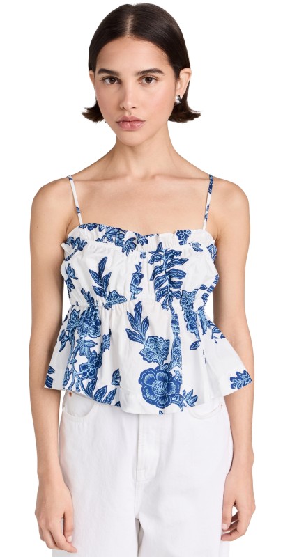 Moon River Floral Print Spaghetti Stap Top Blueulti