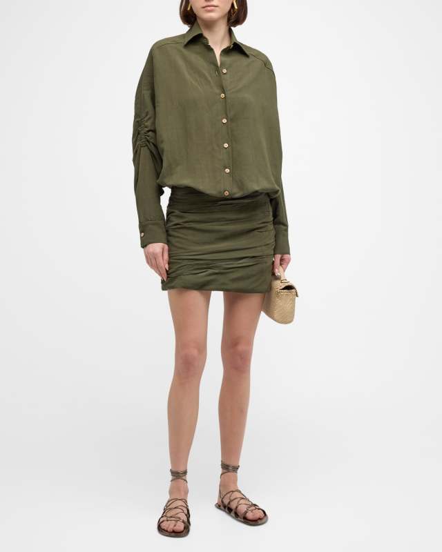 Vivie Gathered Mini Shirtdress