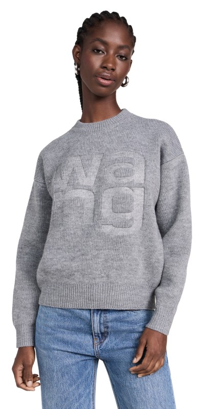 Alexander Wang Debossed Stacked Logo Pullover Medium Grey Melange