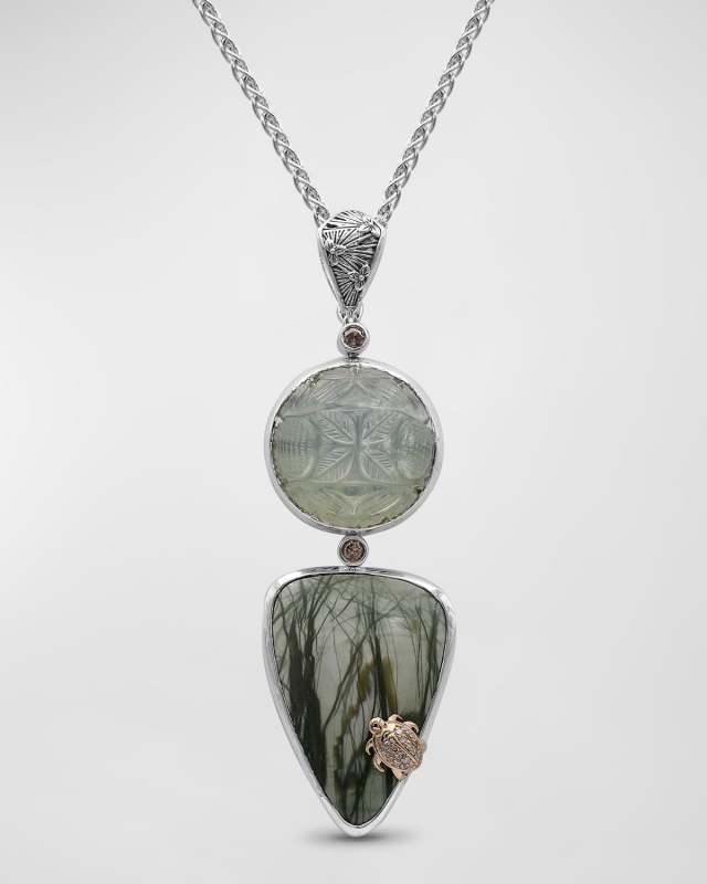Hand Carved Moonstone, Imperial Jasper and Champagne Diamond Pendant Necklace