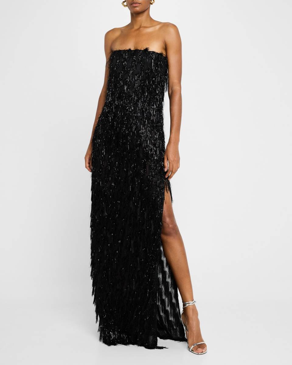 Strapless Tinsel Bustier Column Gown