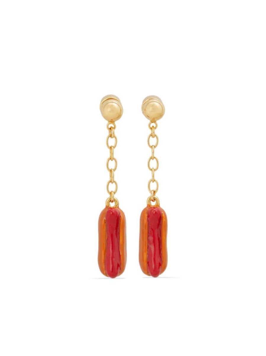 hot dog-motif drop earrings