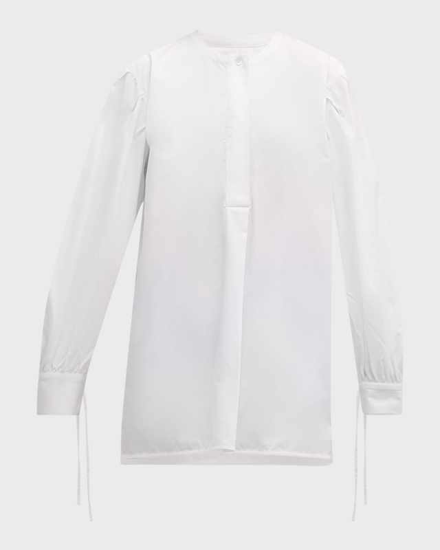 Tie-Cuff Long-Sleeve Oversized Cotton Shirt